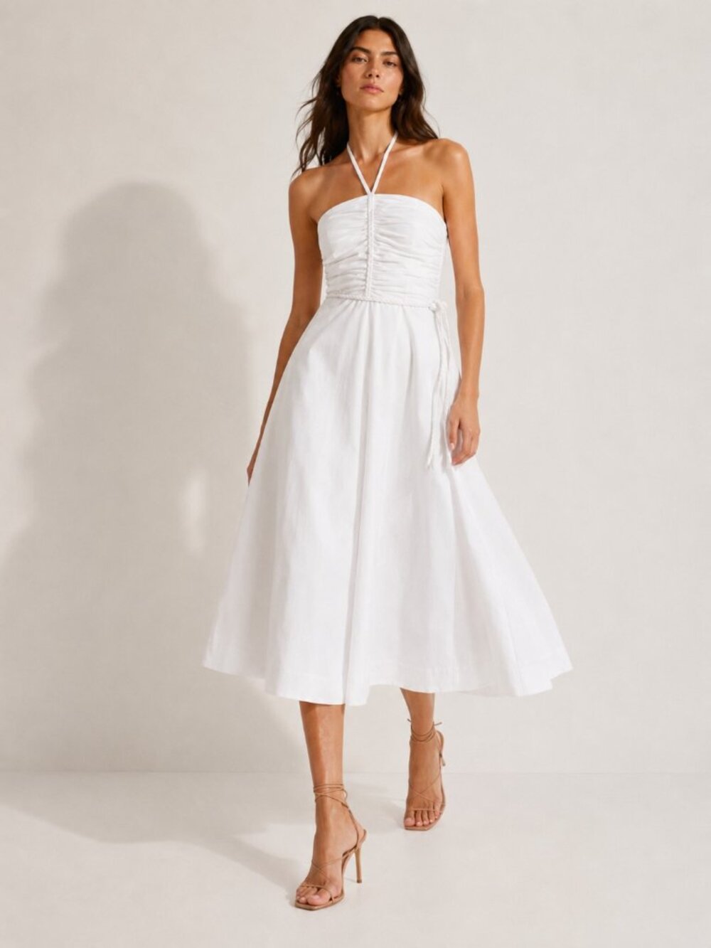 NWT Veronica Beard Tucker White Ruched Halter Midi Dress, hard to find size 10